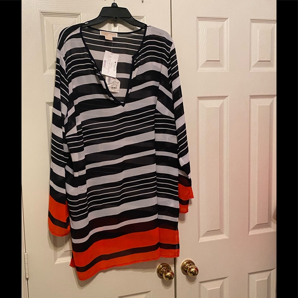 New-Michael Kors Black and Orange Striped Top Size 3X